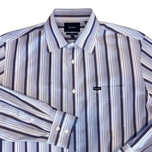 Faconnable Mens Club Shirt Cotton Blue & White Striped Button Up France ~ Size L